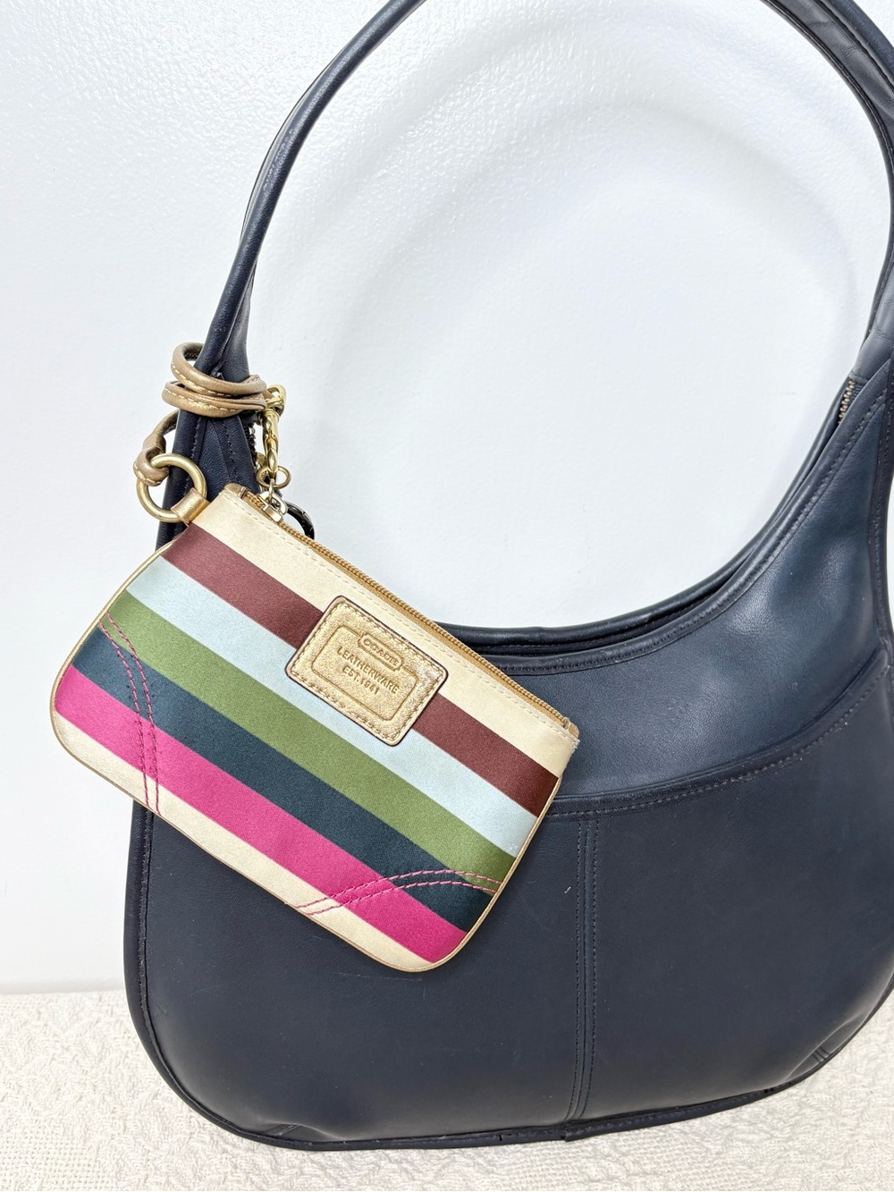 PROJECT Y2K Coach Legacy Stripe Small Wristlet Anniversary Satin Clip In Pouch